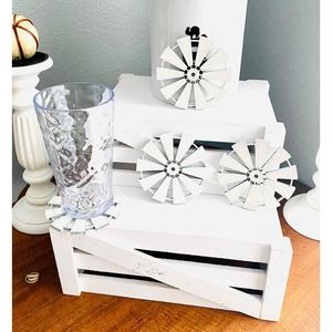 Set of 4 Handmade Farmhouse Inspired Wood Windmill Coasters (WC)
